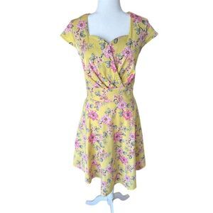 Hanpce’irs Yellow Floral Midi Empire Waist Dress Size 2XL (14-16)